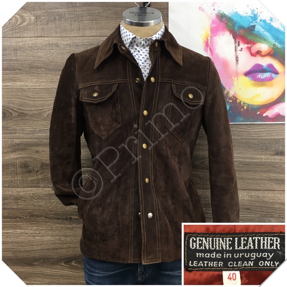 VINTAGE Mens Suede Leather Casual Jacket Blazer Sport Coat Size 40 Suit Brown